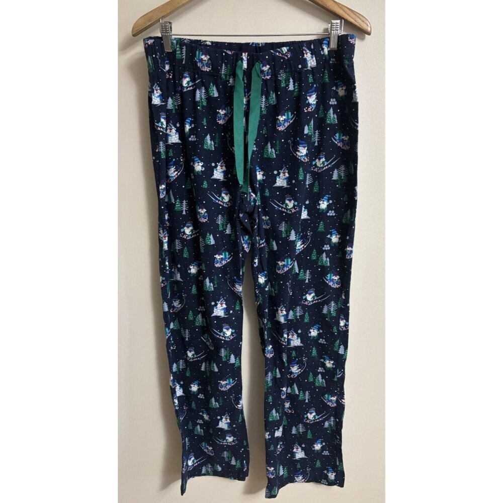 Lands End M Blue Gnome Ski Snow Flannel Pajama PJ Pants Pockets - Picture 1 of 7
